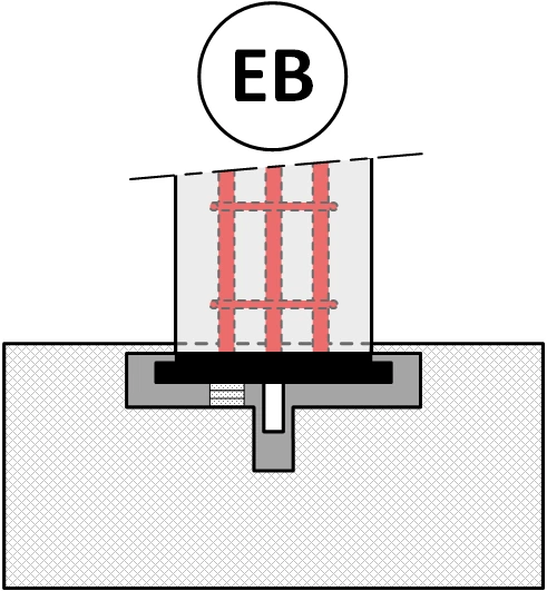 Détail base de piliers BEMTECH type EB avec plaque de base dans engravure