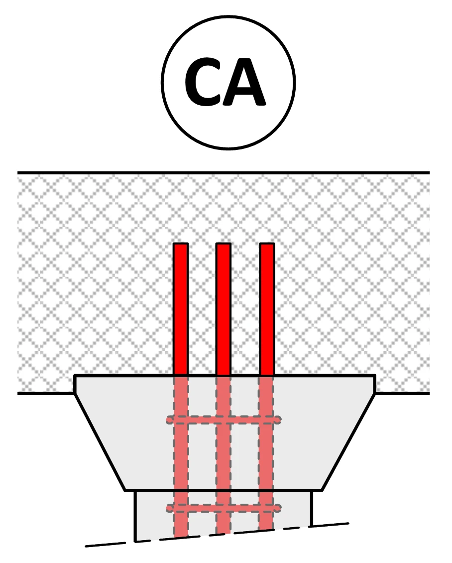 Détail tête de piliers BEMTECH type CA avec champignon en béton