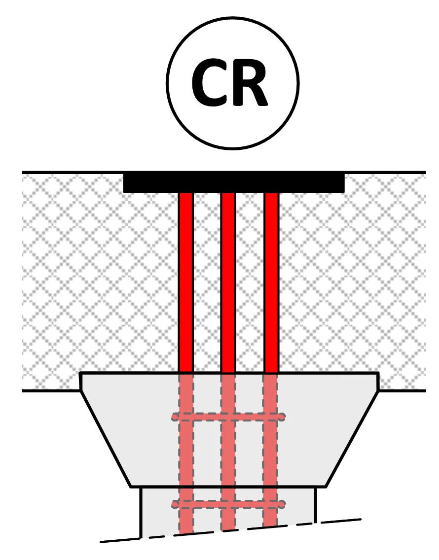 Détail tête de piliers BEMTECH type CR avec champignon en béton
